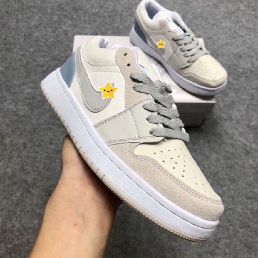 Giày Jordan Trắng Xám JD1 Cổ Thấp Gót Xanh Sneaker Nam Nữ Full Box Bill Q11 S11 | BigBuy360 - bigbuy360.vn