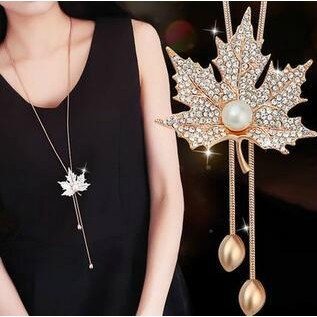 European and American autumn and winter Joker jewelry sweater chain long maple leaf necklace female Korean decorative pendant accessories pendant