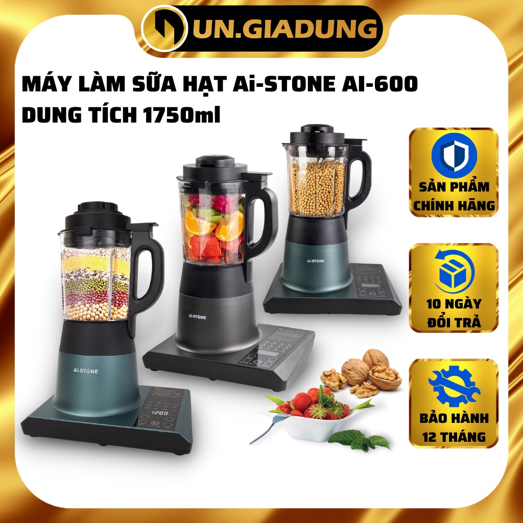 Máy xay sinh tố, máy làm sữa hạt Ai-STONE AI-600, máy xay nấu sữa hạt, sữa đậu lành - dung tích 1.75L, bảo hành 12 tháng