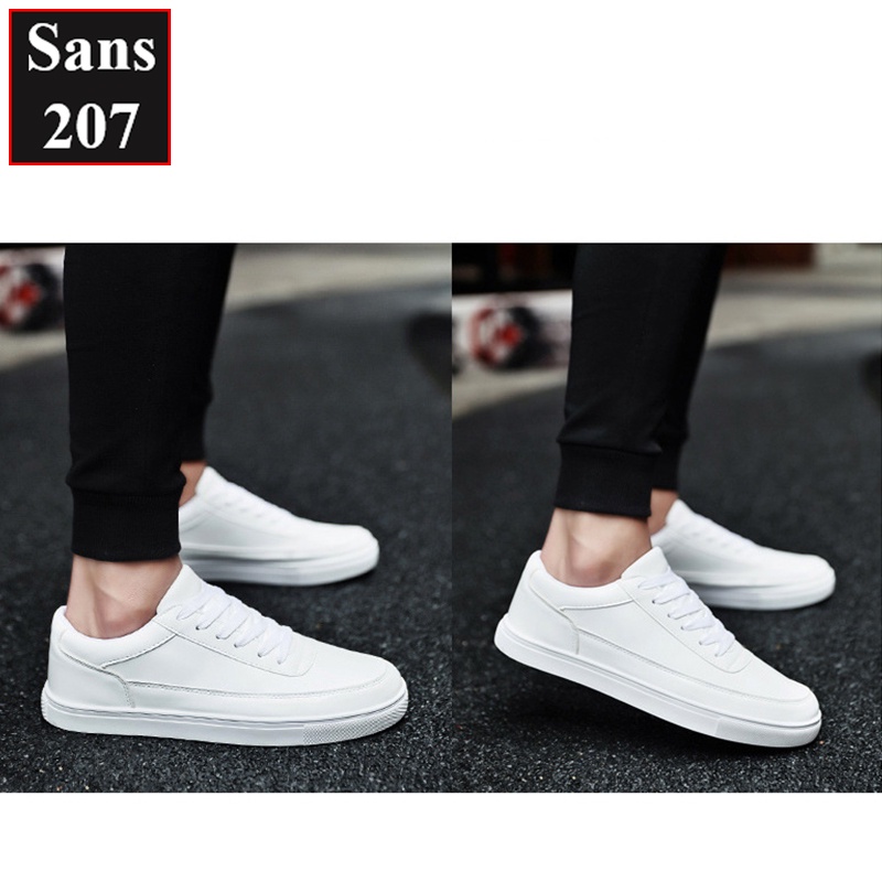 Giày thể thao nam full trắng đen Sans207 sneakers basic đơn giản buộc dây sport đế bằng