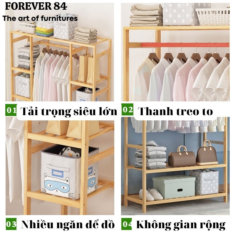 Tủ treo quần áo, Giá Kệ treo quần áo 2 buồng 100x150x40cm gỗ thông Nam Phi Bảo hành 24 tháng 1 đổi 1