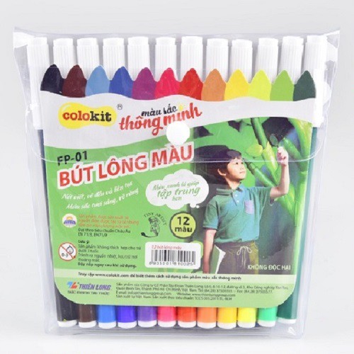 Bút lông màu Fiber Pen 𝑻𝒉𝒊𝒆̂𝒏 𝑳𝒐𝒏𝒈 Colokit | FP-01 [vỉ 12 màu]