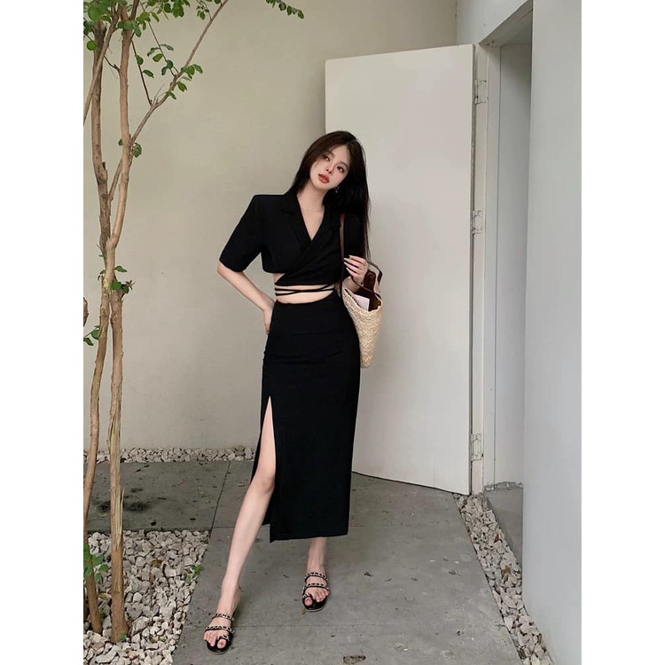 SET VEST ĐEN CỘT DÂY EO 🤎🤎
