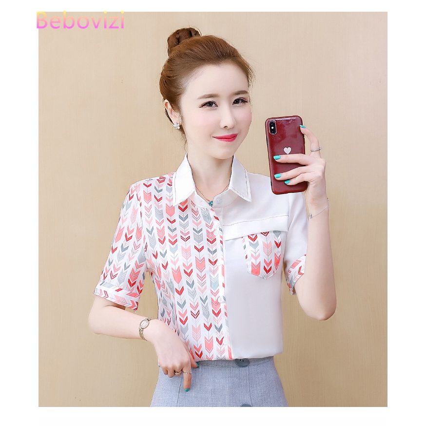 New S-2XL Summer Casual Import Fashion Korean Women's Chiffon Top Printing Short Sleeve Commute Loose Shirts | BigBuy360 - bigbuy360.vn