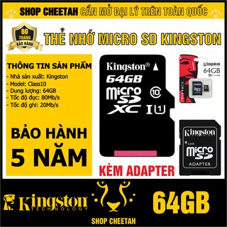 Mua Thẻ nhớ Kingston 64GB – KINGSTON MicroSD Class10 – CHÍNH HÃNG – Bảo hành 5 năm – Kèm Adapter
