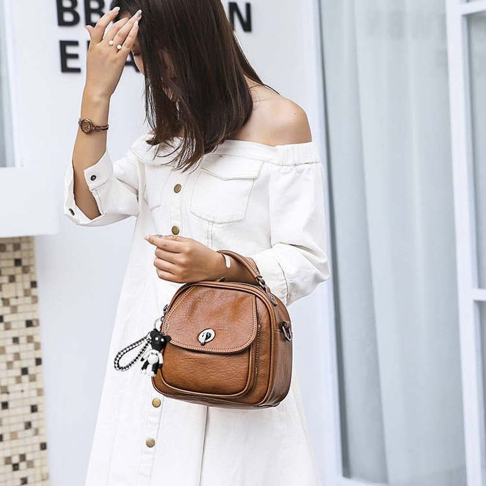Ba lô da PU mềm hai dây khóa kéo đa năng thời trang Hàn Quốc cổ điển cho nữ