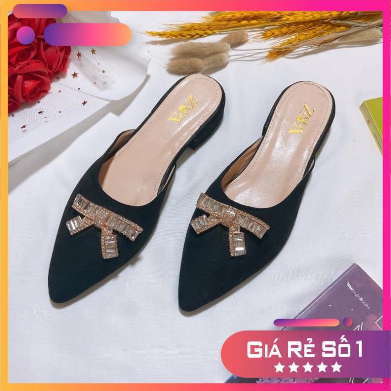 FREESHIP-ẢNH THẬT Giày nữ/ Sục nữ thời trang PUNSHOES trang trí nơ đá xinh xắn