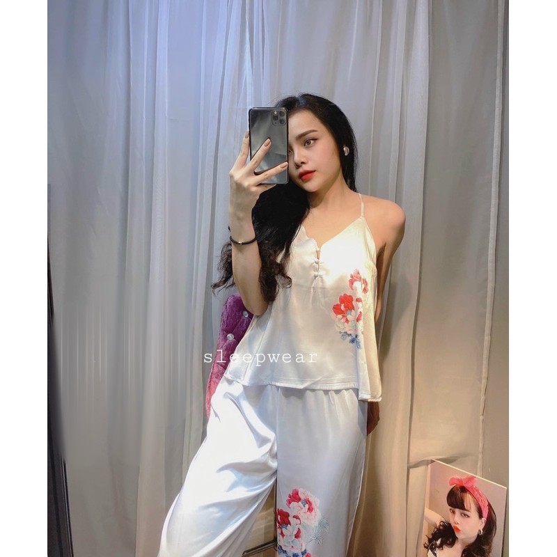 BỘ LỤA 2 DÂY QUẦN DÀI HOA CHƯỚNG CAO CẤP
