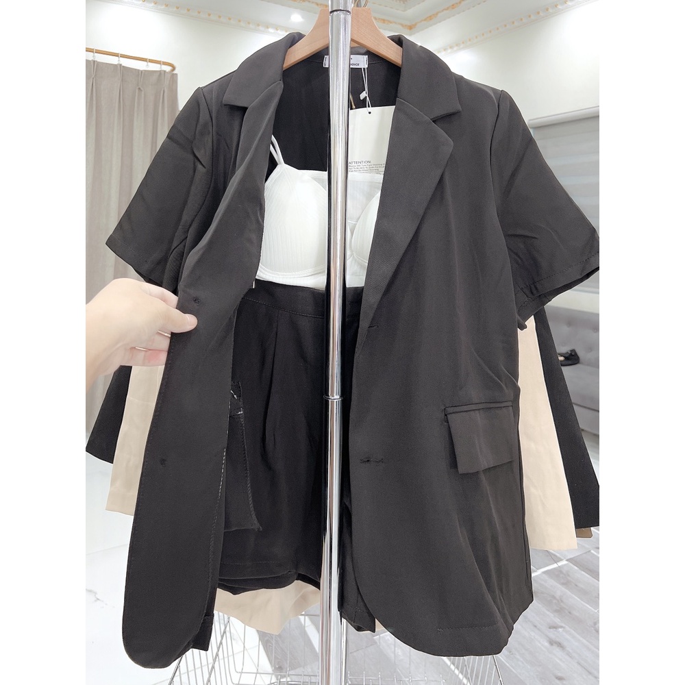 [ẢNH THẬT]Áo blazer Xẻ Tay sang chảnh màu đen trơn - dáng suông rộng trượt vạt bầu dáng rộng- áo khoác vét