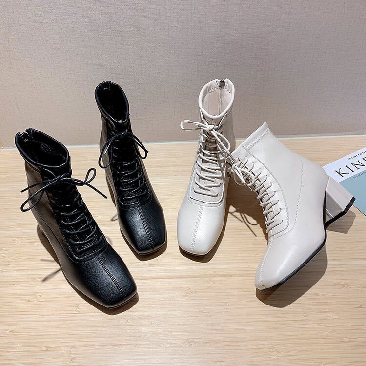 Boot Nữ Cao cổ Dây Buộc, khóa kéo Gót Vuông 5cm, BN-D31-CG | BigBuy360 - bigbuy360.vn