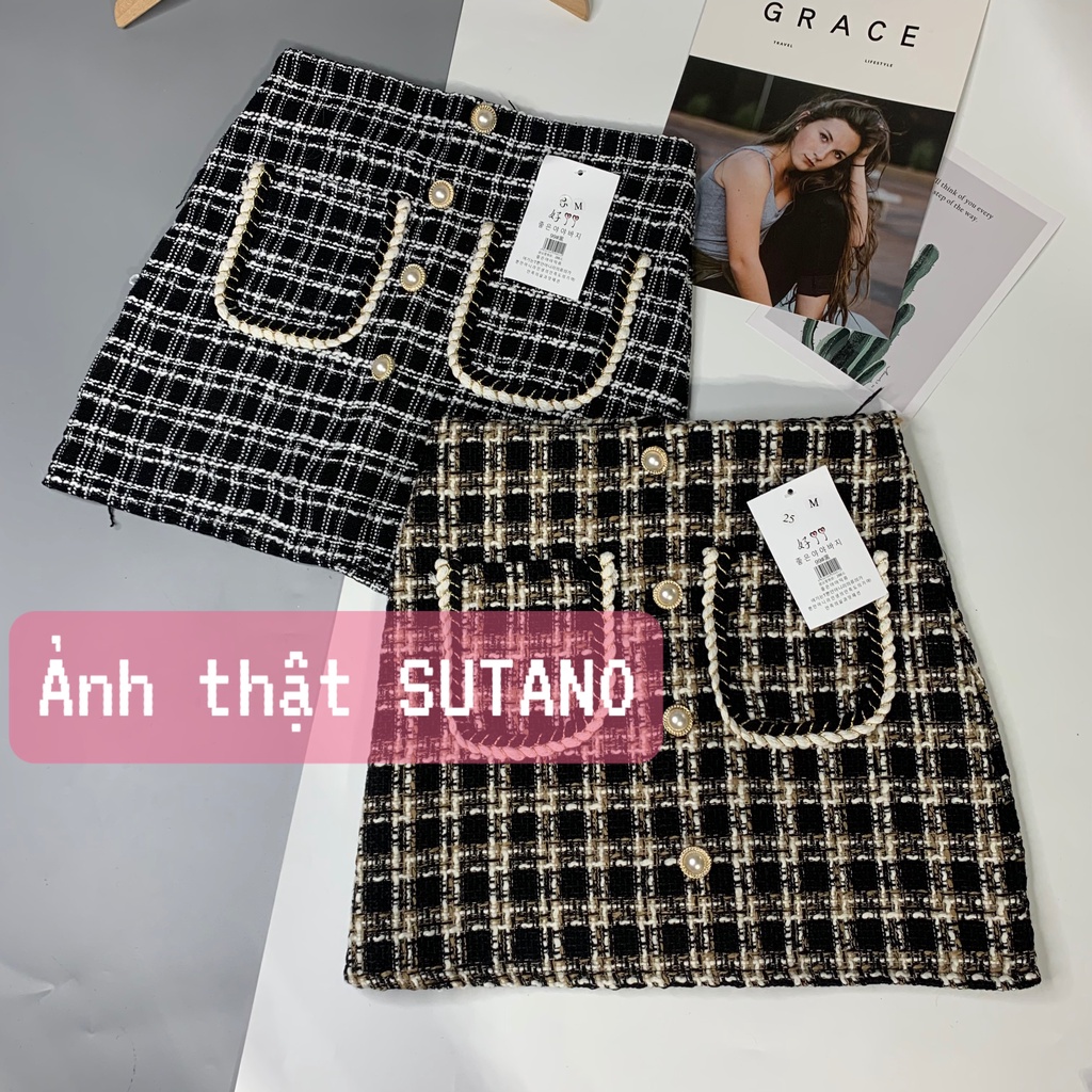 Chân váy chữ A dạ nhung kim tuyến có túi trước đính ngoc cao cấp CV512 SUTANO | BigBuy360 - bigbuy360.vn