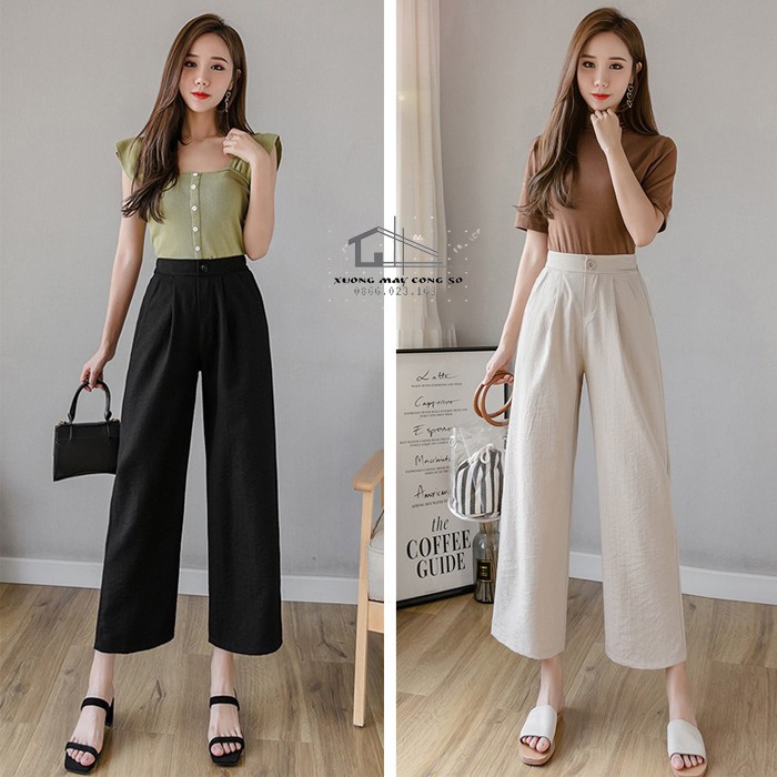 Quần đũi ống rộng - Chất đũi hàn - Cạp khóa trước - Màu Đen Trắng siêu xinh