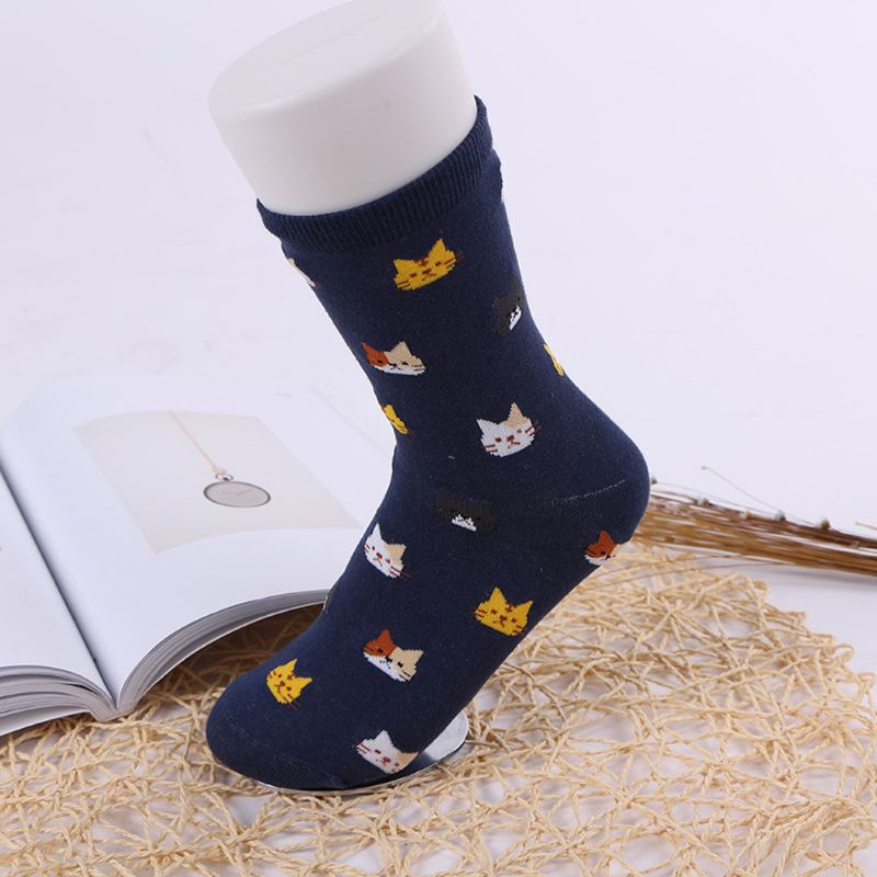 Đôi Vớ In Hình Mèo Hoạt Hình Đáng Yêu 5 Màu Lựa Chọn