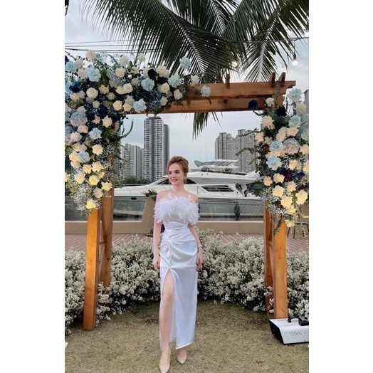 Đầm maxi body cúp lông xẻ đùi siêu xinh TRIPBLE T DRESS - Free size dưới 54kg
