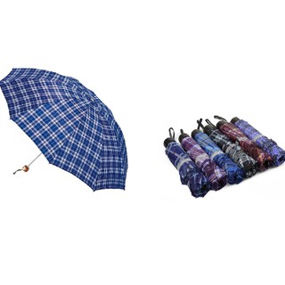 Ô dù che mưa, nắng sọc caro xếp gọn