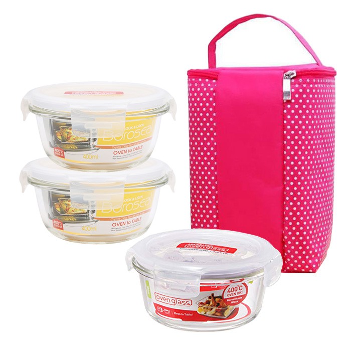 Bộ 3 hộp thủy tinh Lock&Lock 400ml - 400ml - 380ml tặng túi giữ nhiệt | BigBuy360 - bigbuy360.vn