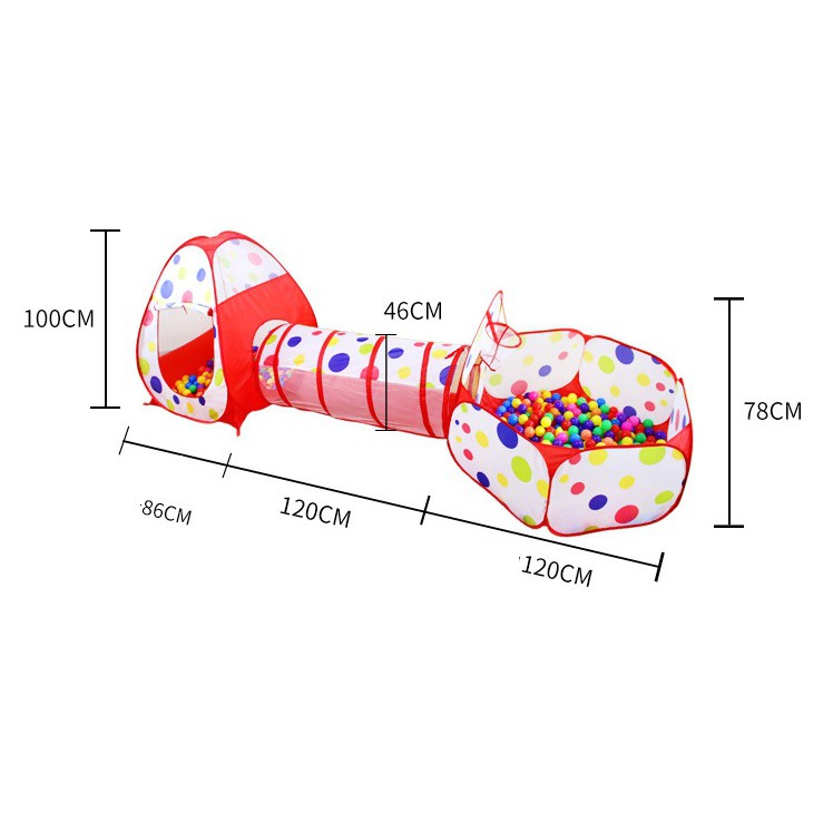 Set 3 chi tiết nhà bóng lều bóng ống chui kiểu khu nhà banh liên hoàn cho bé chơi vận động thỏa thích