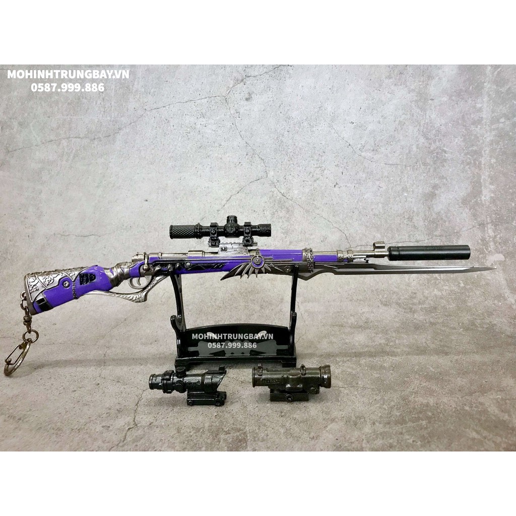 Ảnh Thật Mô Hình PUBG Kar98 Skin Kẻ Hủy Diệt Tặng Kèm 3 Scope Và Kệ Trưng Bày 19cm