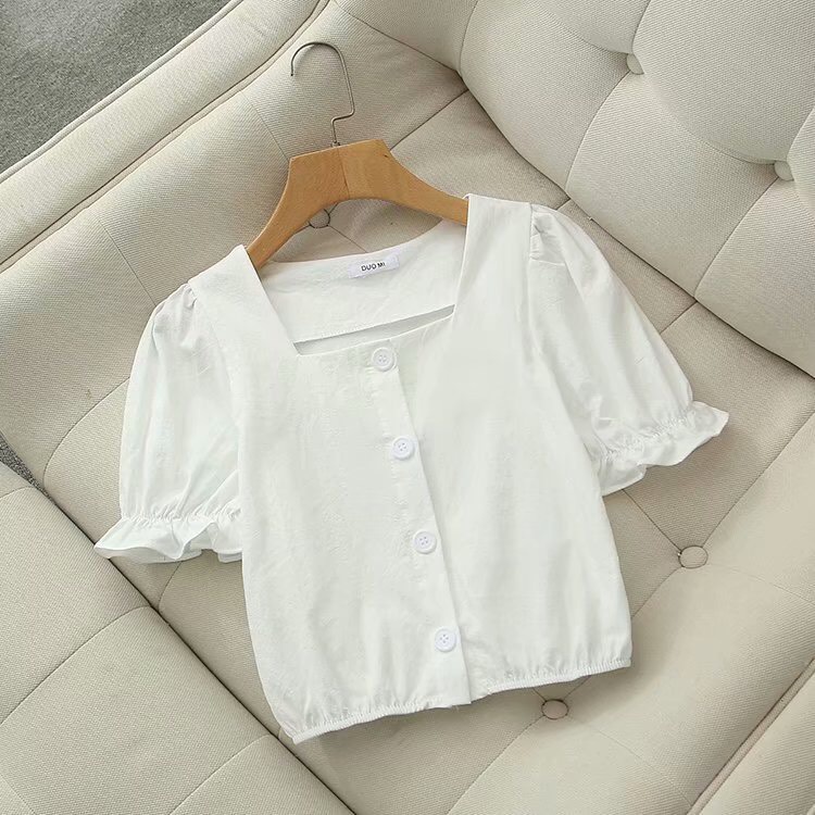 Áo croptop nữ tay phồng áo tay ngắn dễ thương