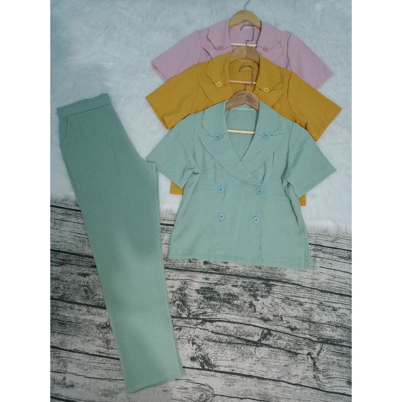 Set bộ cổ vest 6 nút tay ngắn quần ống suông ôm bigsize 40-75kg