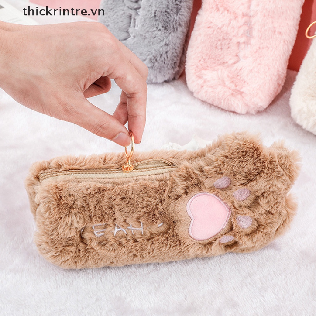 Túi Đựng Bút Hình Chân Mèo Bằng Lông Nhung Mềm Mại Sức Chứa Lớn