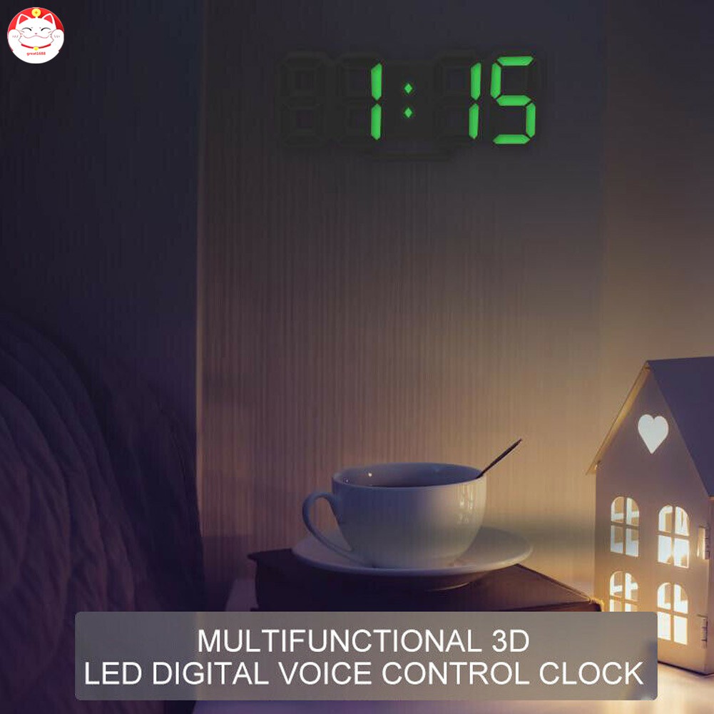 ✂GT⁂ Modern Digital 3D LED Wall Clock Alarm Clock Snooze 12/24H Display USB Charging