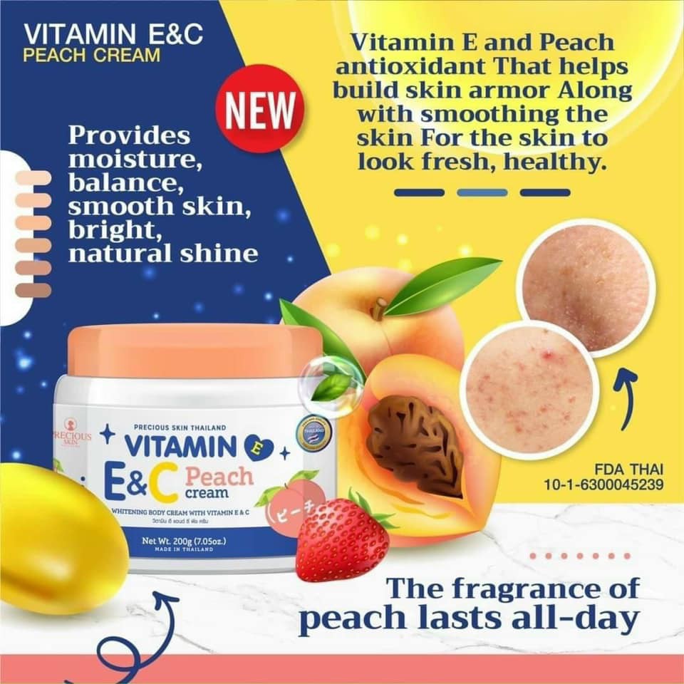 KEM DƯỠNG TRẮNG DA TOÀN THÂN VITAMIN E&amp;C PEACH CREAM 200G CHÍNH HÃNG - 7671