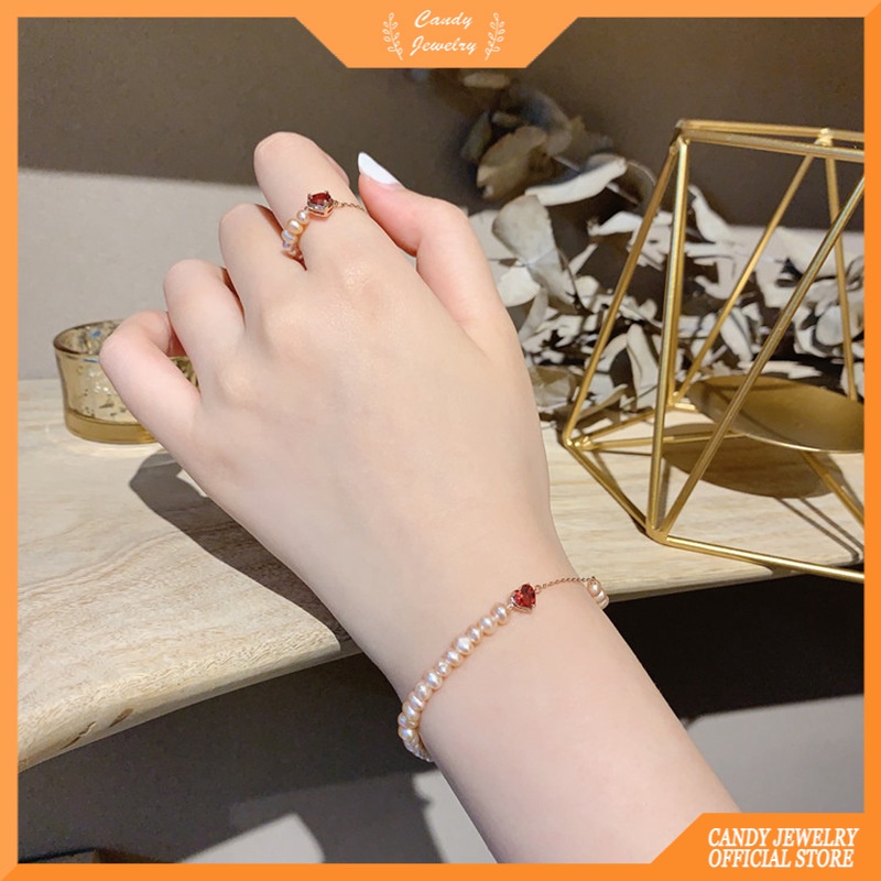 Vòng Tay Đính Hạt Ngọc Trai Màu Đỏ Sang Trọng Cho Nữ