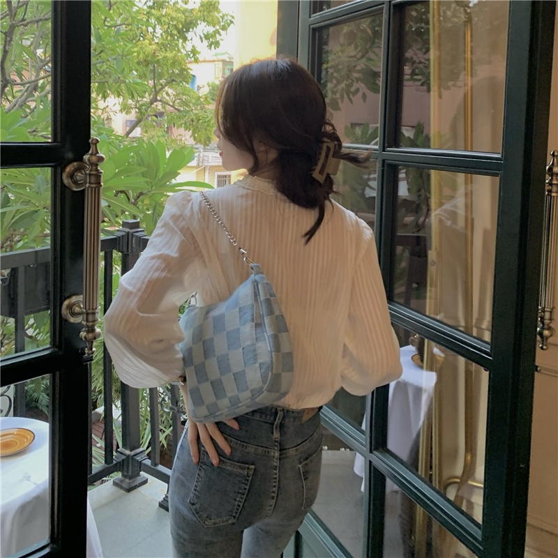 SUXI Áo Sơ Mi Trắng Tay Dài Cổ Chữ V Dáng Rộng Phong Cách Hàn Quốc Thời Trang Mùa Thu Cho Nữ