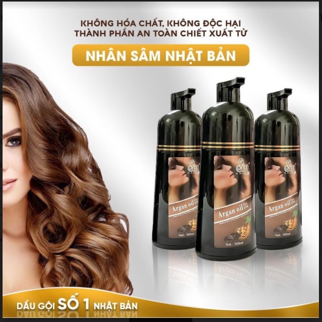 Dầu Gội Phủ Bạc Đen - Nâu Tóc Nhân Sâm Sin Hair Argan Oil 500ML Số 1 Nhật Bản