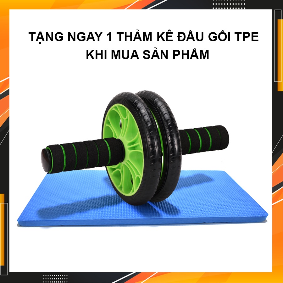 Dụng cụ tập cơ bụng, con lăn cơ bụng 2 bánh, máy tập cơ bụng tập gym ab tại nhà TẶNG thảm lót Chính Hãng Eros Store