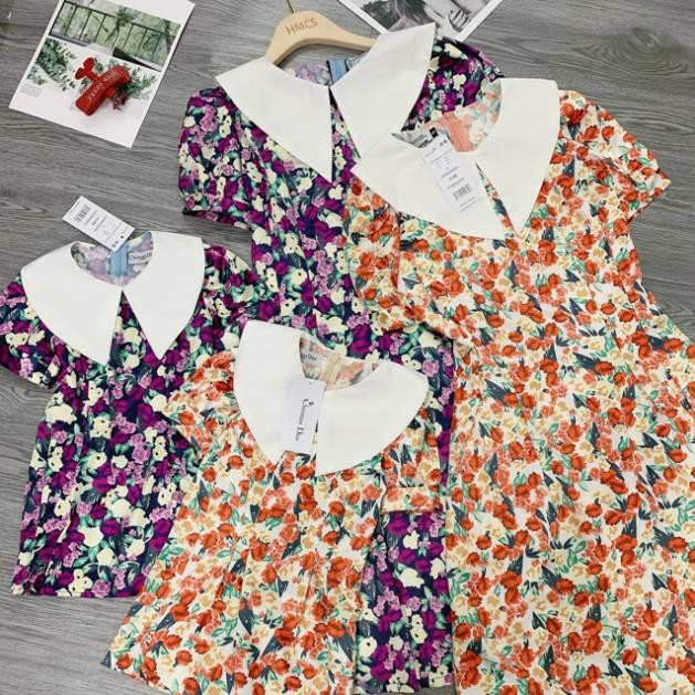 [Mã FASHIONT4WA2 giảm 10K đơn 50K] Váy đôi hoa nhí mẹ con cổ sen