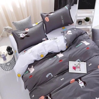Set chăn ga gối poly cotton chó xám