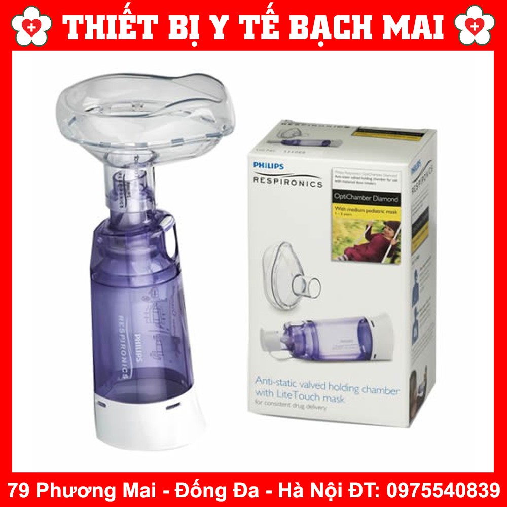 Buồng Đệm Xịt Thuốc Hen Suyễn Philips Respironics OptiChamber Diamond MỸ, Có Mặt Nạ Silicone Mềm