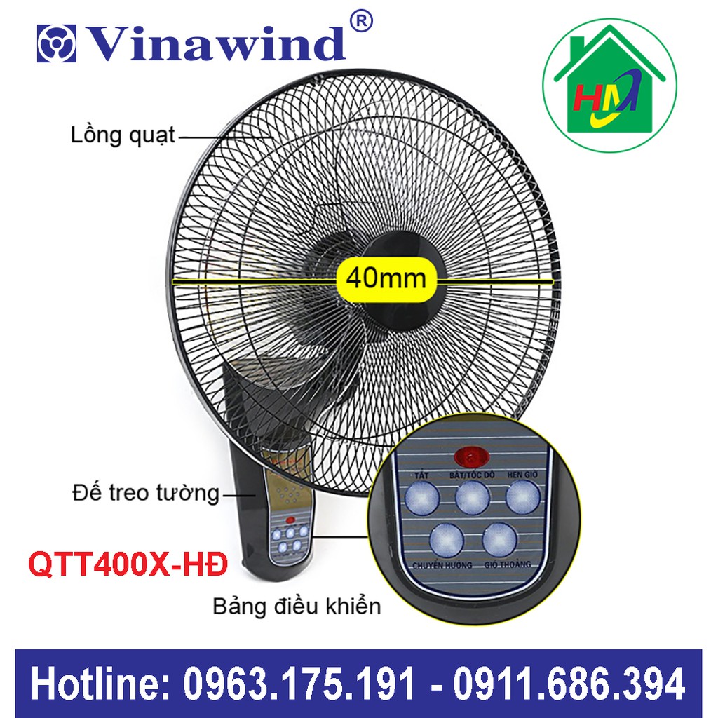 Quạt Treo Tường Điều Khiển Từ Xa Vinawind QTT400X-HĐ
