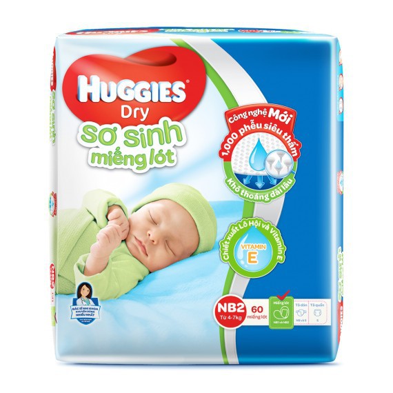 Miếng lót sơ sinh Huggies Newborn 2 (4-7kg) - N60 (Gói 60 miếng)