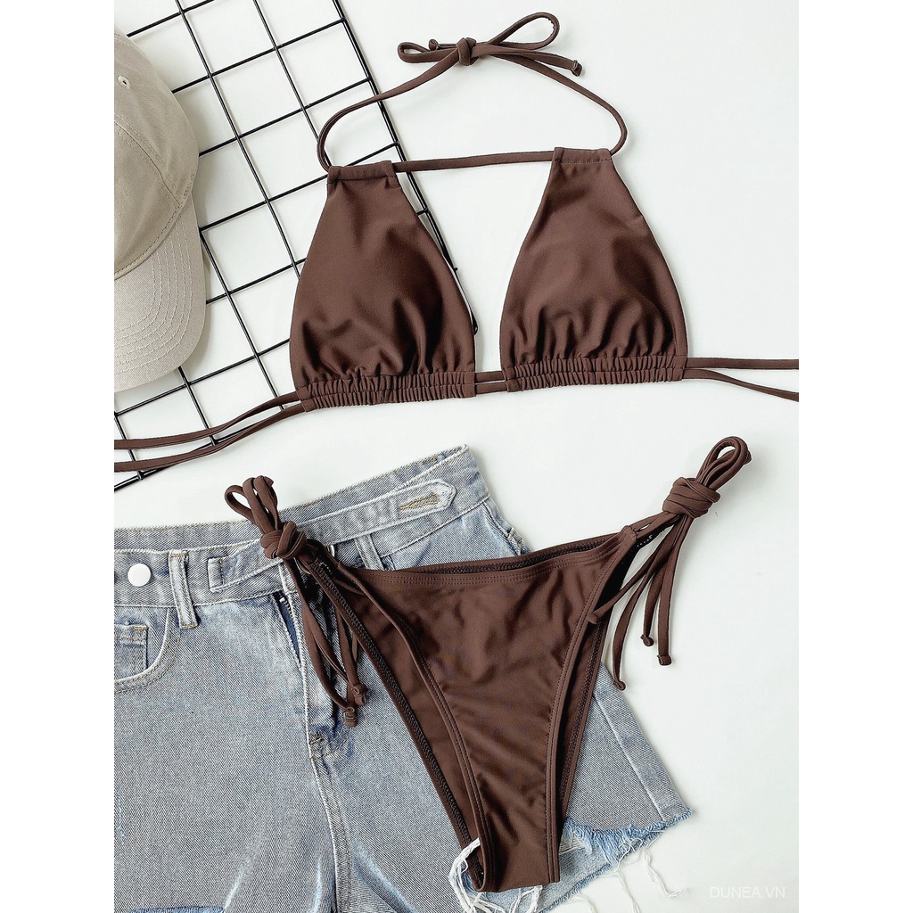 DUNEA Bộ Bikini 2 Mảnh Màu Trơn Thiết Kế Nâng Ngực Quyến Rũ Cho Nữ
