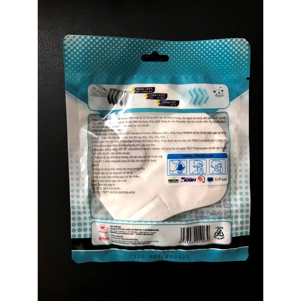 [ COMBO 5C ] Khẩu Trang Có Van Thở - Lọc Vi Khuẩn Và Bụi Mịn PM 2.5 - Chống Giọt Bắn - 3D MASK PRO MEBIPHAR | BigBuy360 - bigbuy360.vn