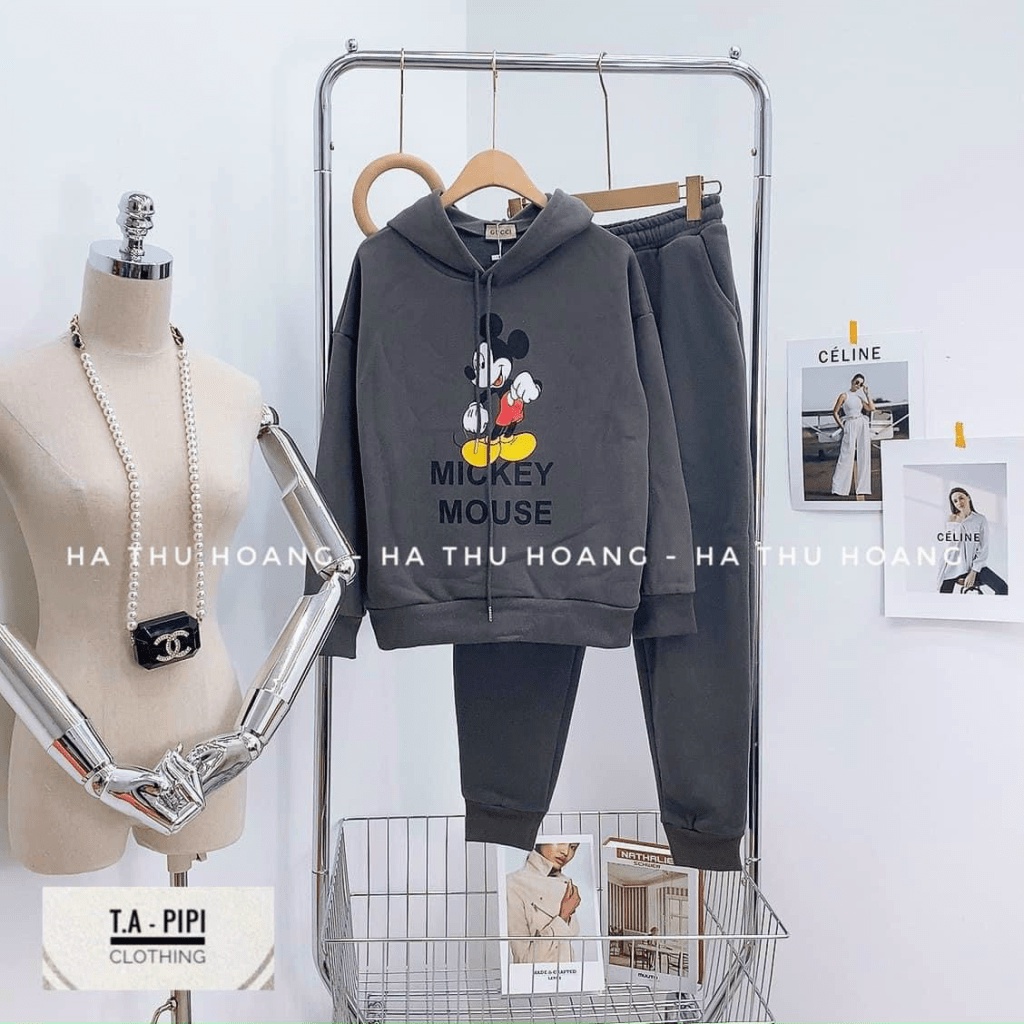 (FREE SHIP) SÉT BỘ NỈ CHÚ CHUỘT MOUSE HOẠT HÌNH CUTE SIÊU HOT MẶC ĐI CHƠI CHỐNG NẮNG HIỆU QUẢ PU VALENTINNA