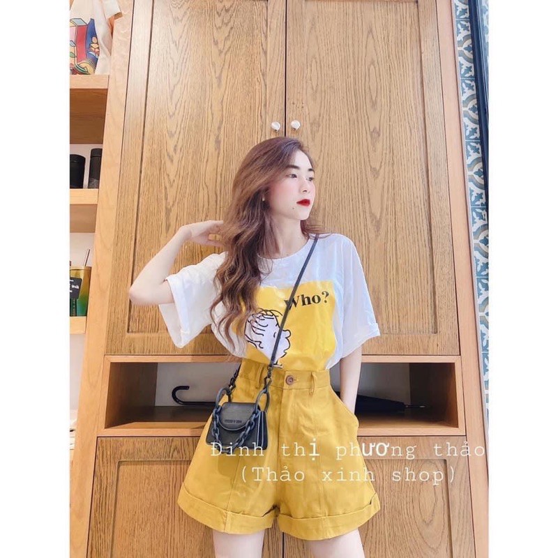 SNU223 - SET NỮ ÁO TRẮNG WHO MIX QUẦN SOOC VÀNG | BigBuy360 - bigbuy360.vn