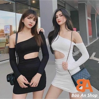 Đầm body trễ vai kiểu khoét eo thun Borip bao chất Free Size dưới 53kg dành cho nữ sexy gợi cảm