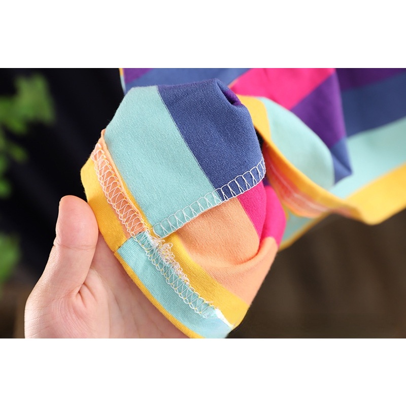 Váy cho bé gái trẻ em Cầu vồng ngắn tay váy công chúa xếp ly 0-5 tuổi