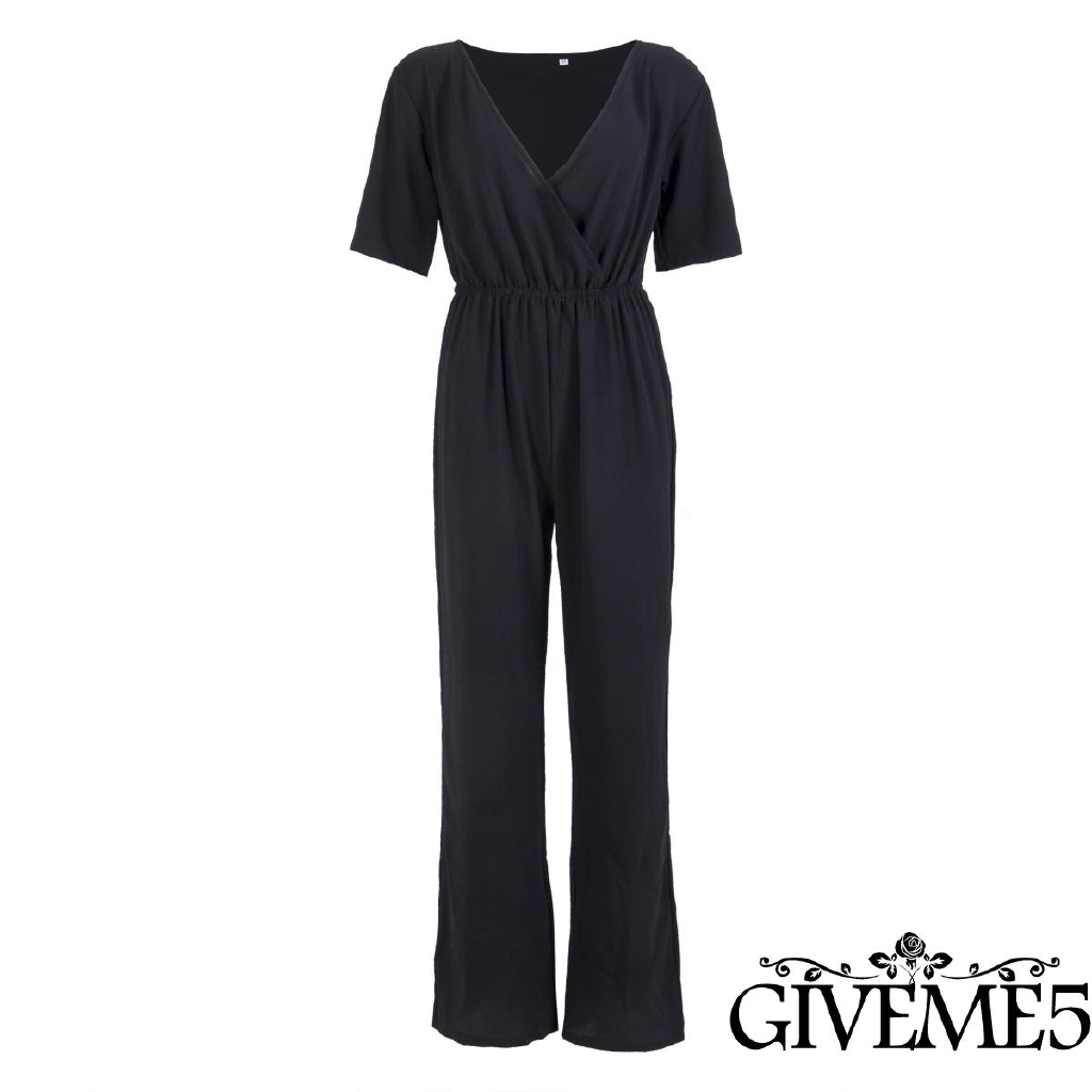 Áo liền quần dáng rộng cổ chữ V màu trơn S-XL