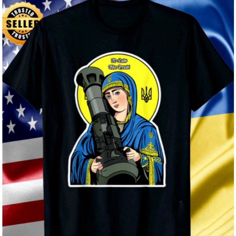 GILDAN Áo Thun 100% Cotton Cổ Tròn In Hình Lá Cờ Saint Javelin Blessed Virgin Mary Ukraine
