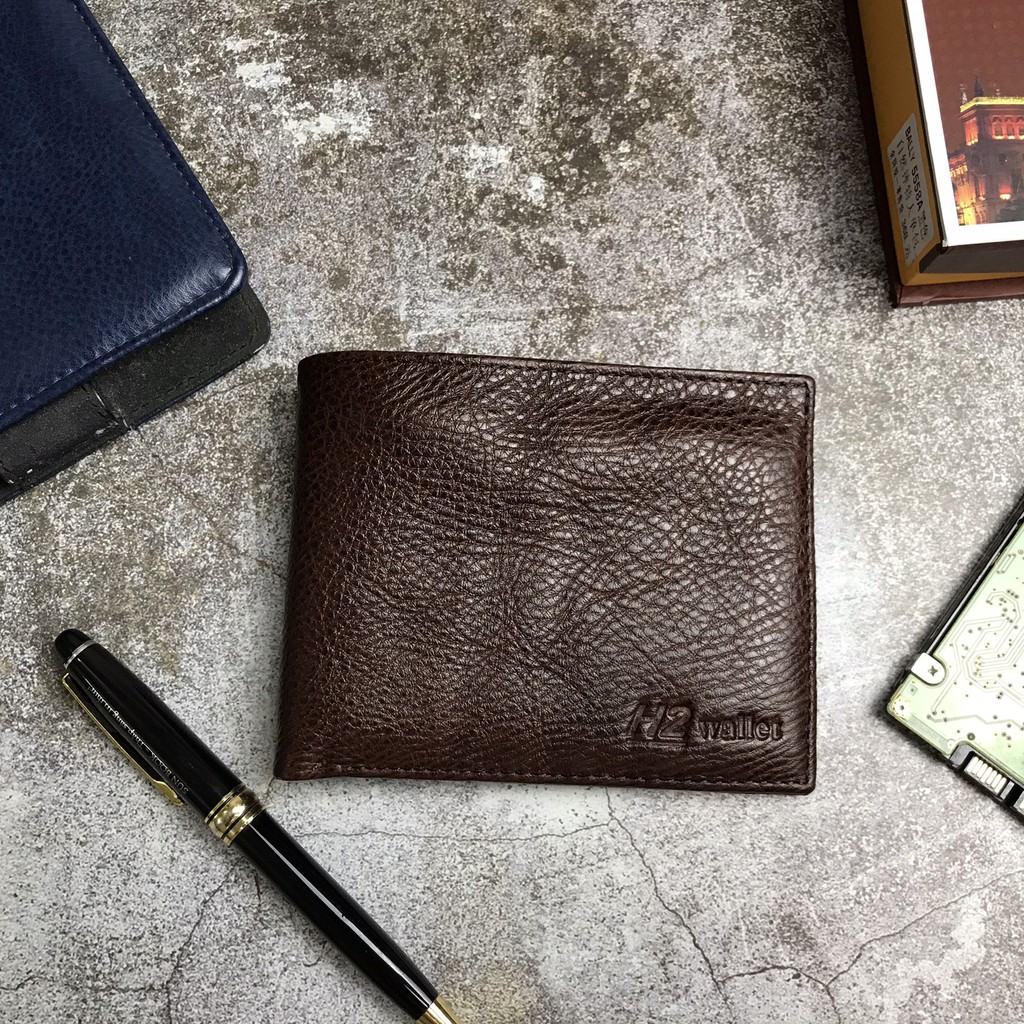 Ví Da Nam Da Bò Thật H2Wallet 100% Đốt Không Cháy ( Dáng Ngang )