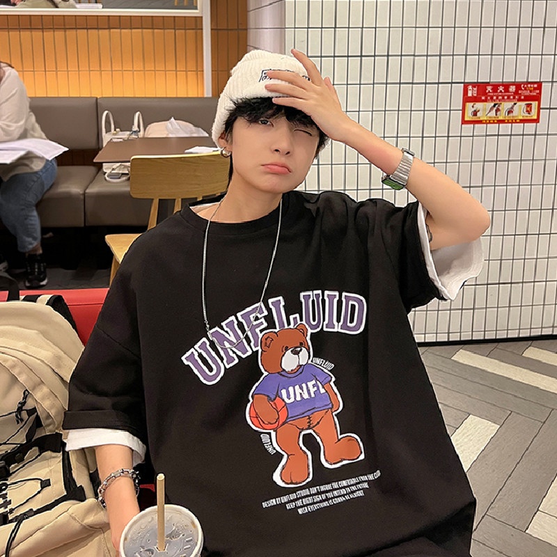 Áo Thun Tay Ngắn Dáng Rộng In Họa Tiết Hoạt Hình Phong Cách Hip Hop Hàn Quốc Thời Trang Cho Nam