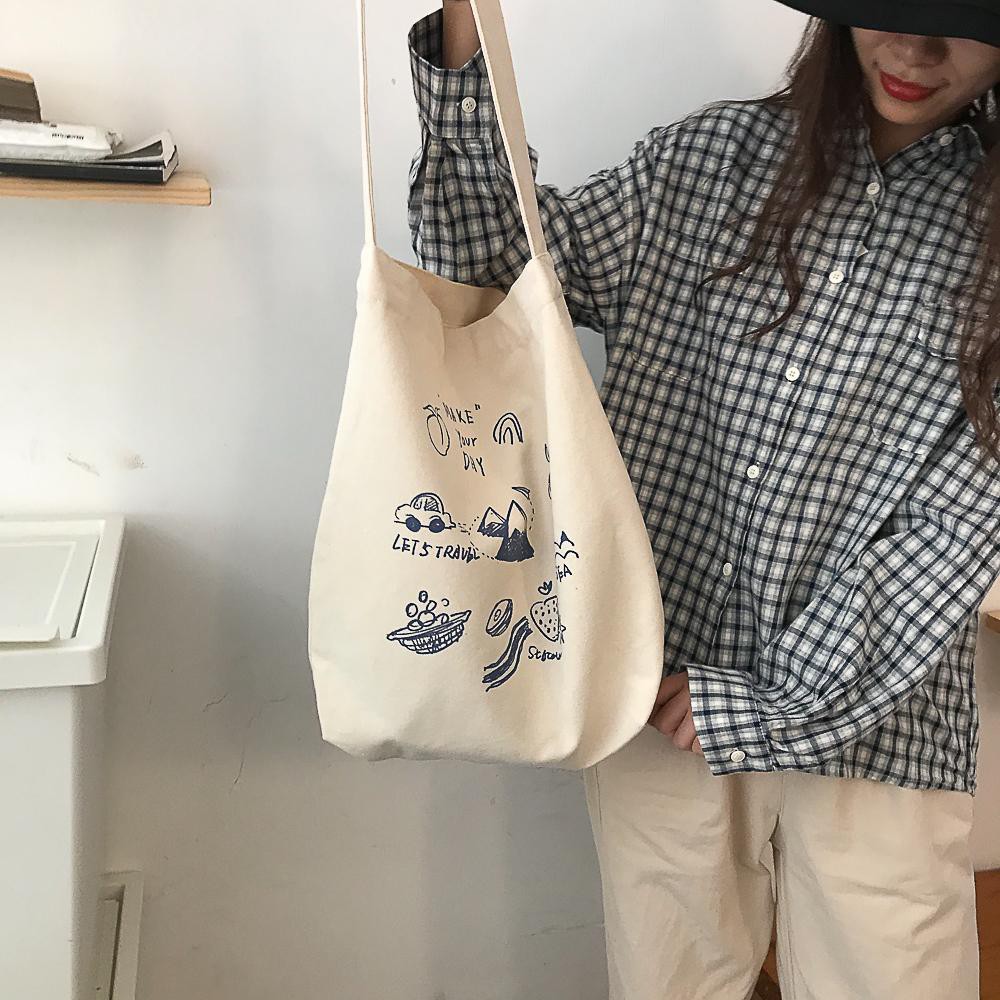 [BẢN MỚI NHẤT] Túi tote vải bố đựng đồ canvas thời trang Hazi, túi vuông MAKE YOUR DAY loại đẹp HZ32