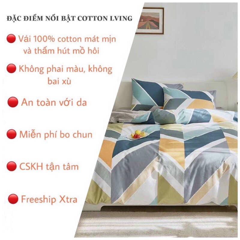 Bộ Chăn Ga Gối ❤️ Cotton living 100% cao cấp đủ size ga giường họa tiết kẻ miễn phí bo chun nhập khẩu Hàn Quốc