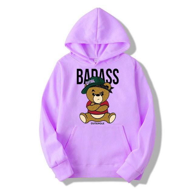 Áo Hoodie Nỉ Nam Nữ Thu Đông Ấm Áp Chất Vải Nỉ Mềm Mịn In 3D Hoạt Hình Gấu BADASS Mặc Đi Chơi - Đi Học Xinh Cute