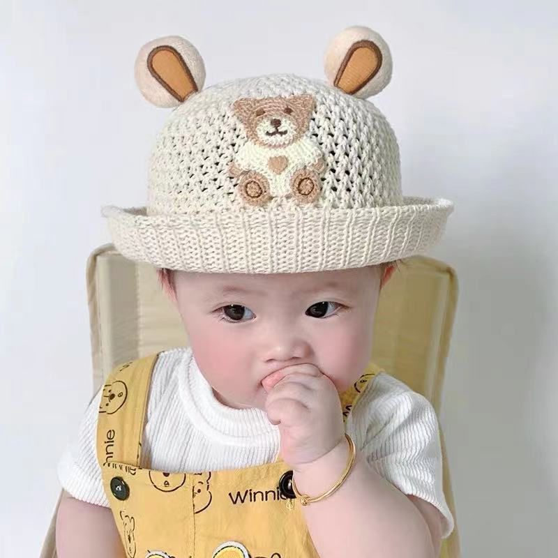 Mũ Cói Vành Rộng Hình Gấu Chống Nắng Thời Trang Đi Biển Mùa Hè Cho Bé